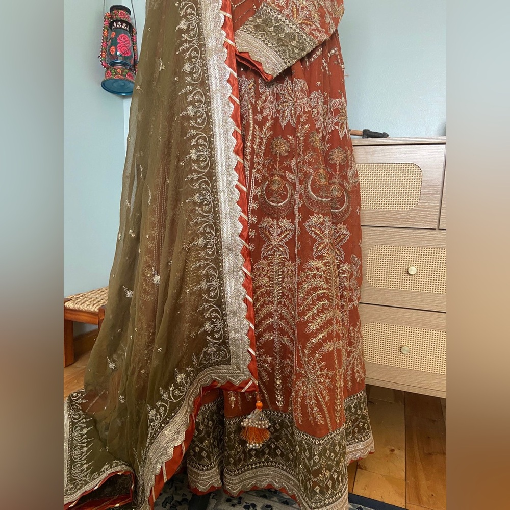 Elegant Olive and Rust Maxi Dress